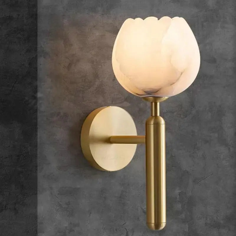 Aleno Italian Alabaster Lotus Flower Wall Sconce - Lumovique
