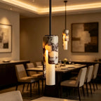 Rive Japandi Marble Glass Cylinder Pendant Light - Lumovique