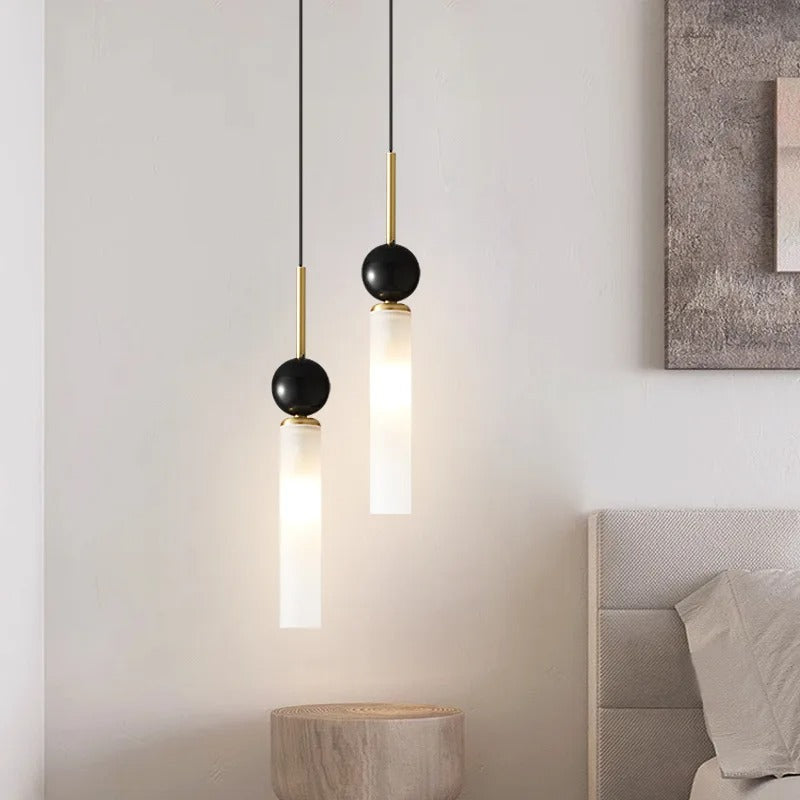 Zyle Mid Century Marble Ball Tube Pendant Light - Lumovique
