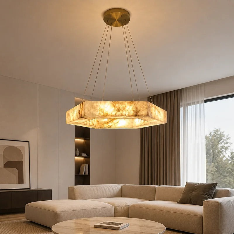 Dovi Art Deco Alabaster Hexagon Ring Chandelier - Lumovique