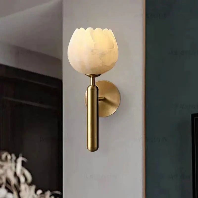 Aleno Italian Alabaster Lotus Flower Wall Sconce - Lumovique
