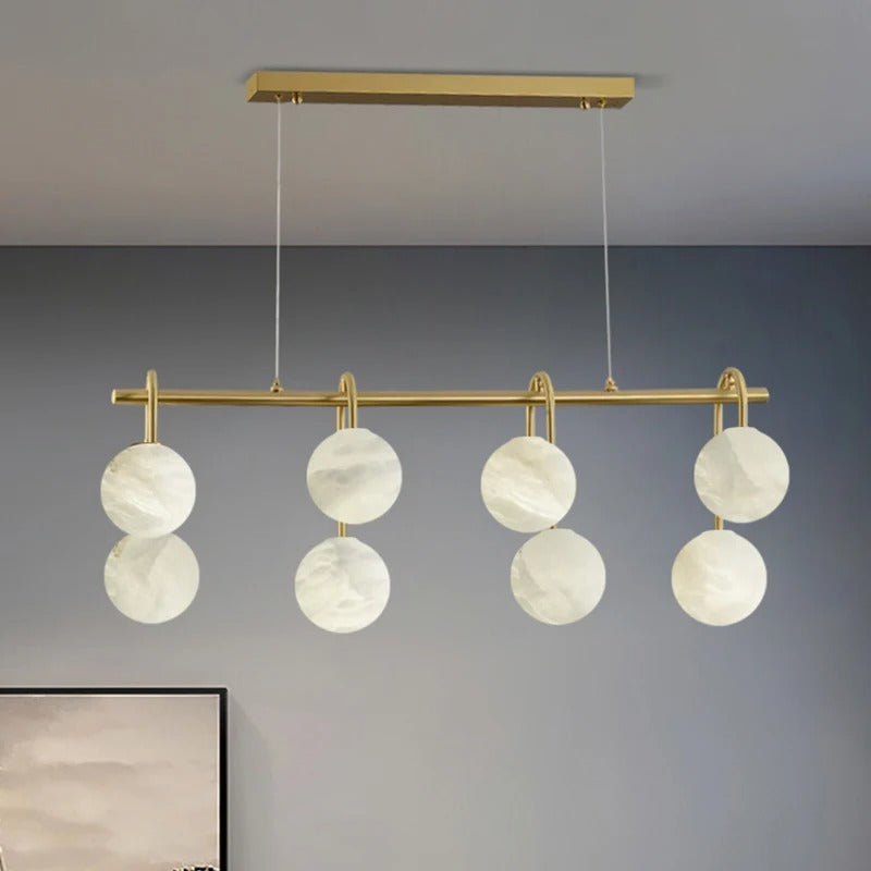 Nere Mid Century Alabaster Globe Linear Chandelier - Lumovique