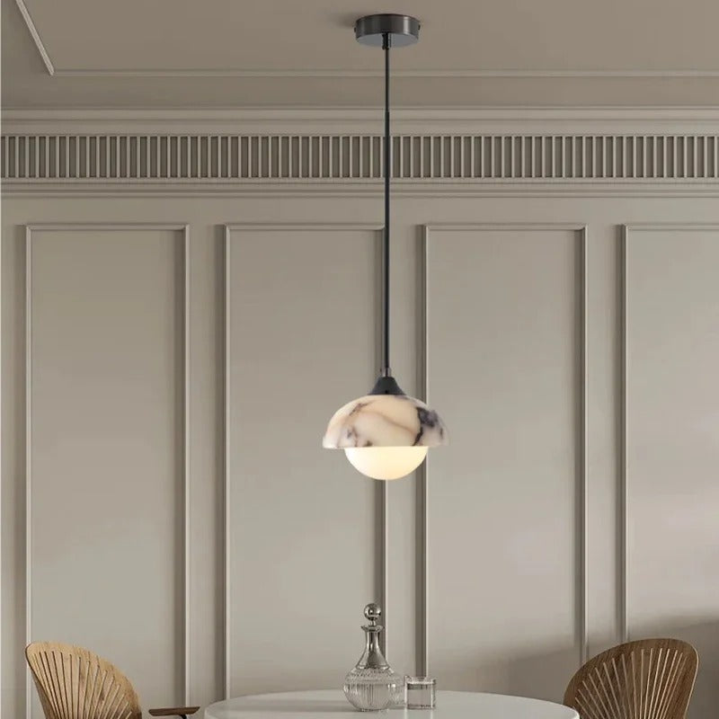 Zive Mid Century Marble Dome Glass Globe Pendant Light - Lumovique