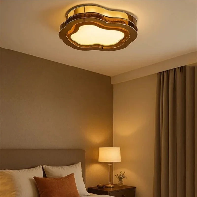 Orvo Mid Century Amber Layered Flush Mount Ceiling Light - Lumovique