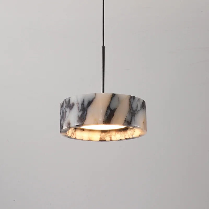 Rulen Japandi Marble Drum Pendant Light - Lumovique