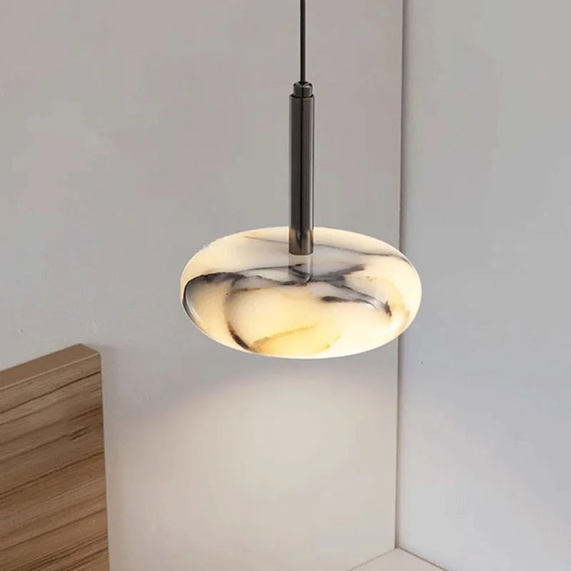 Tulen Minimalist White Marble Disc Pendant Light - Lumovique