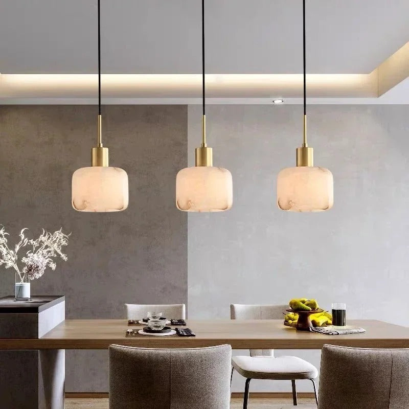 Sezi Minimalist Alabaster Cylinder Pendant Light - Lumovique