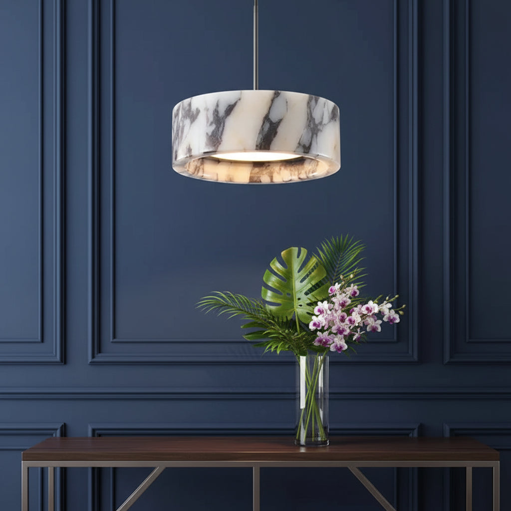 Rulen Japandi Marble Drum Pendant Light - Lumovique
