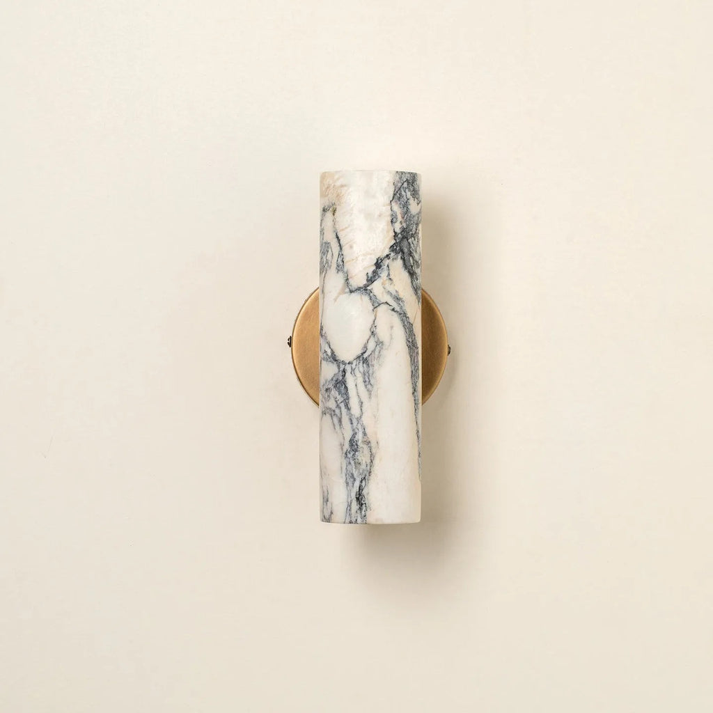 Herlo Mid Century Brass Marble Cylinder Wall Sconce - Lumovique