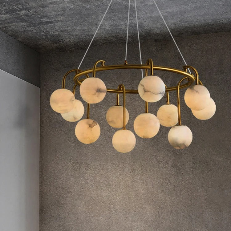 Cazen Mid Century Alabaster Globe Ring Chandelier - Lumovique