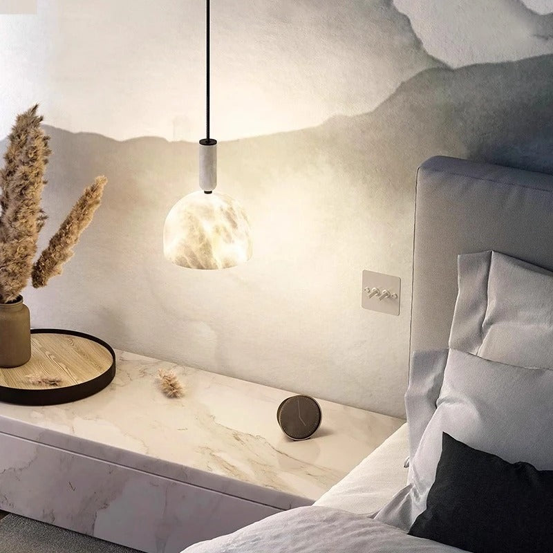 Valo Mid Century Alabaster Dome Pendant Light - Lumovique