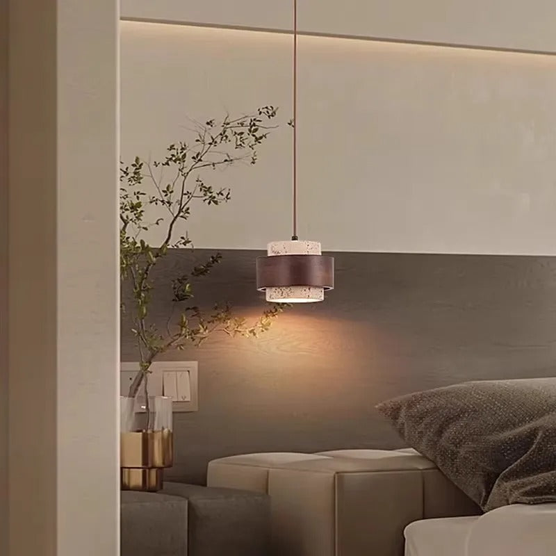 Vyli Wabi Sabi Travertine Wood Pendant Light - Lumovique