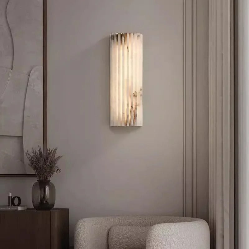 Nuse Art Deco Alabaster Fluted Wall Sconce - Lumovique