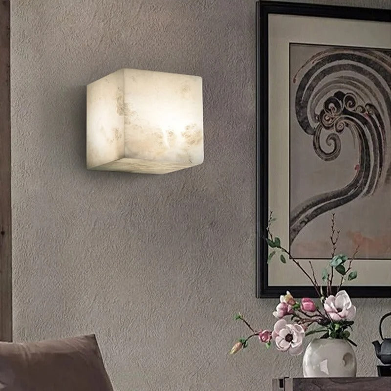 Lure Minimalist Alabaster Cube Wall Sconce - Lumovique