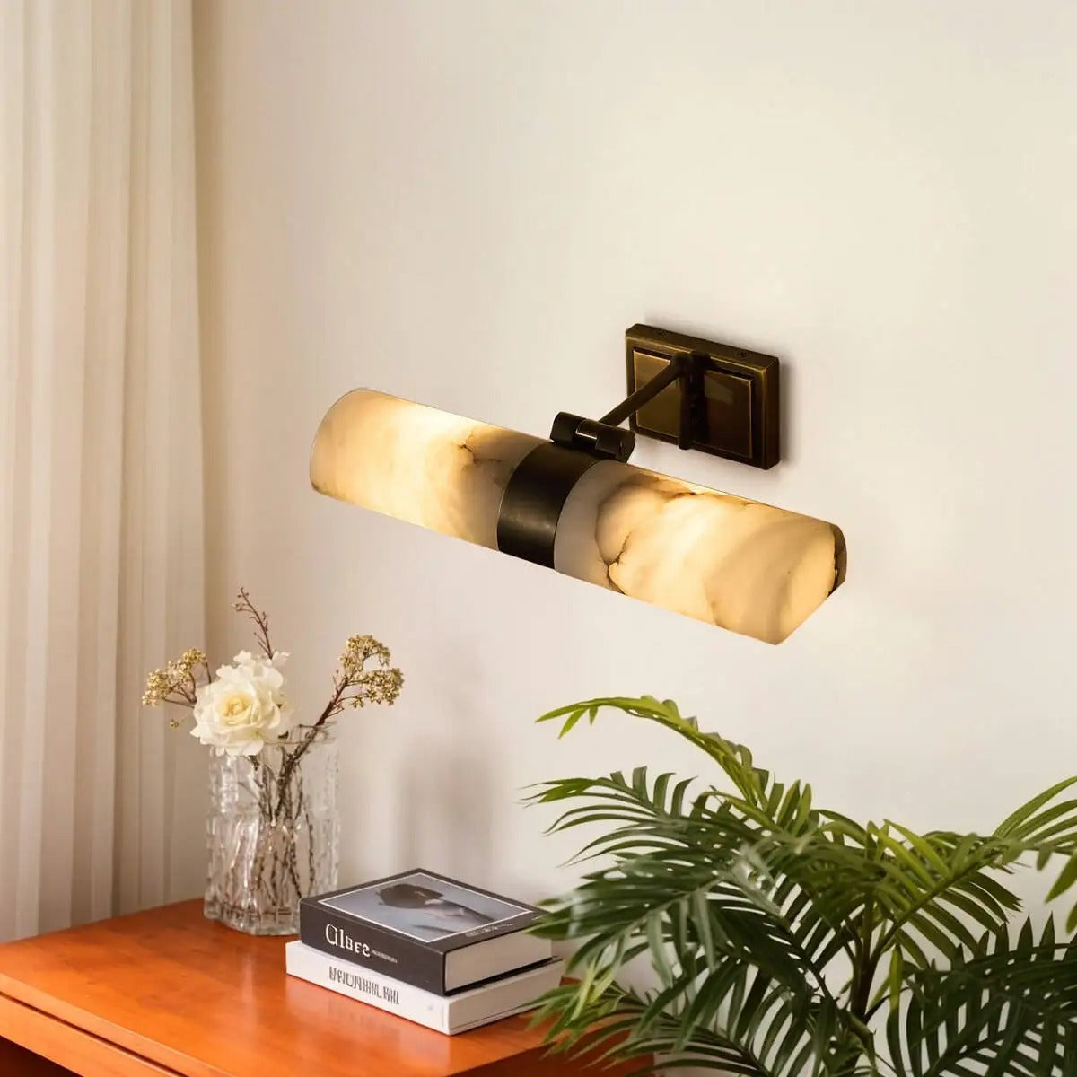 Avio Mid Century Adjustable Alabaster Cylinder Wall Sconce - Lumovique