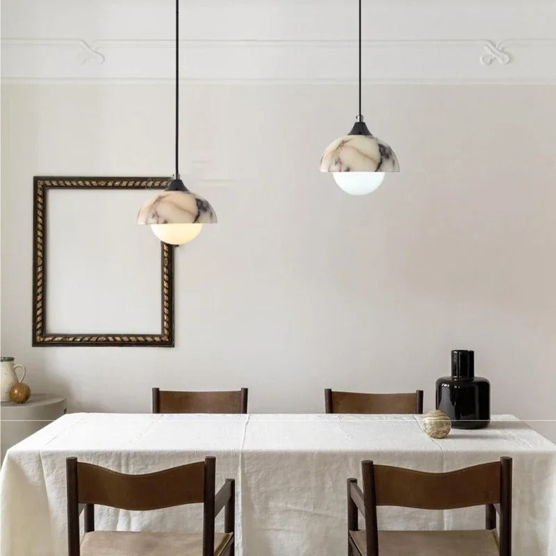 Zive Mid Century Marble Dome Glass Globe Pendant Light - Lumovique