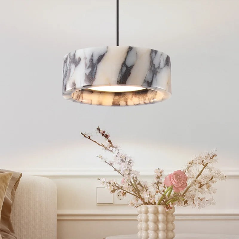 Rulen Japandi Marble Drum Pendant Light - Lumovique