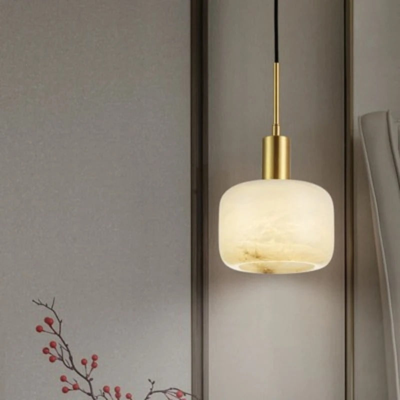 Sezi Minimalist Alabaster Cylinder Pendant Light - Lumovique