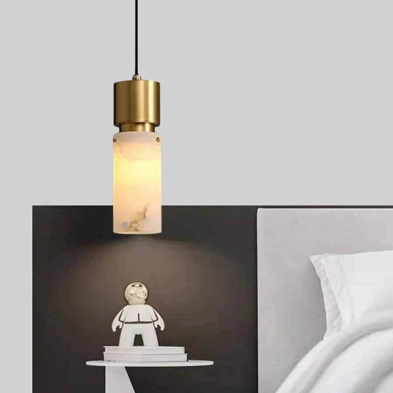 Seso Japandi Alabaster Cylinder Pendant Light - Lumovique