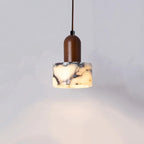 Larno Japandi Marble Wood Cylinder Pendant Light - Lumovique