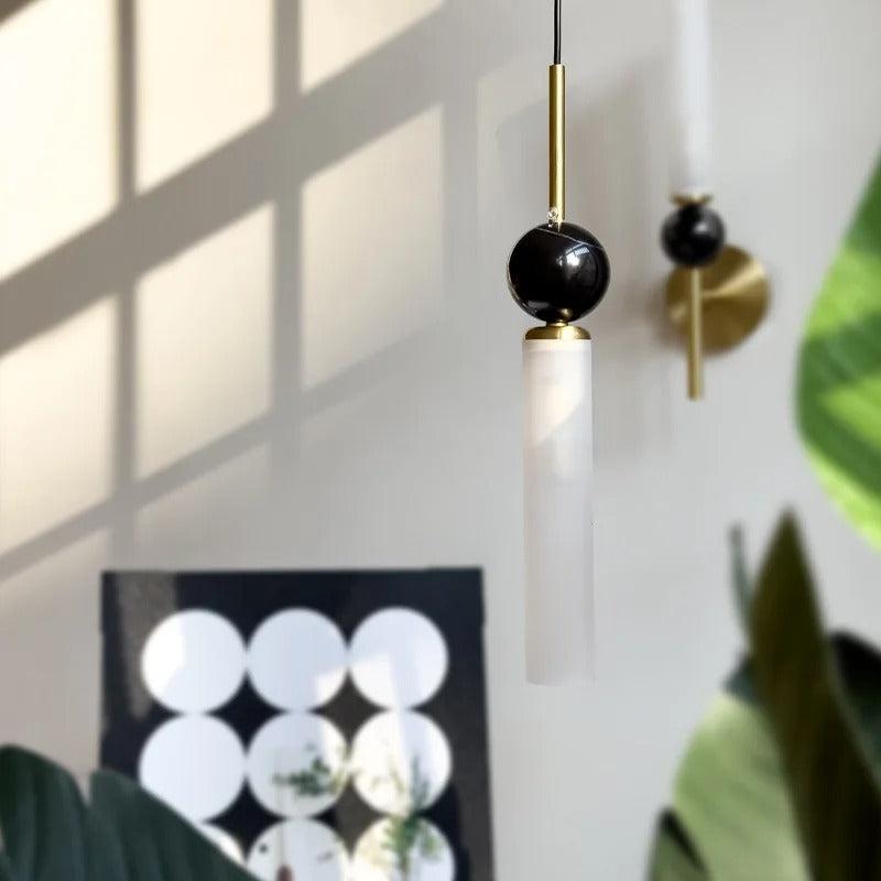 Zyle Mid Century Marble Ball Tube Pendant Light - Lumovique