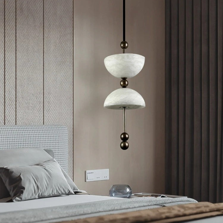 Luvia Mid Century Alabaster Double Dome Pendant Light - Lumovique