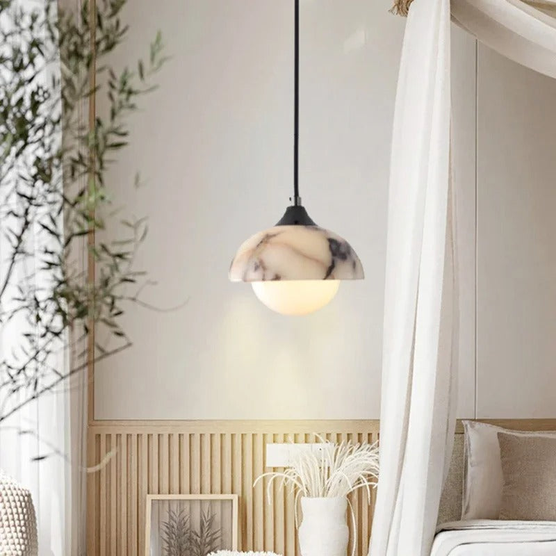 Zive Mid Century Marble Dome Glass Globe Pendant Light - Lumovique