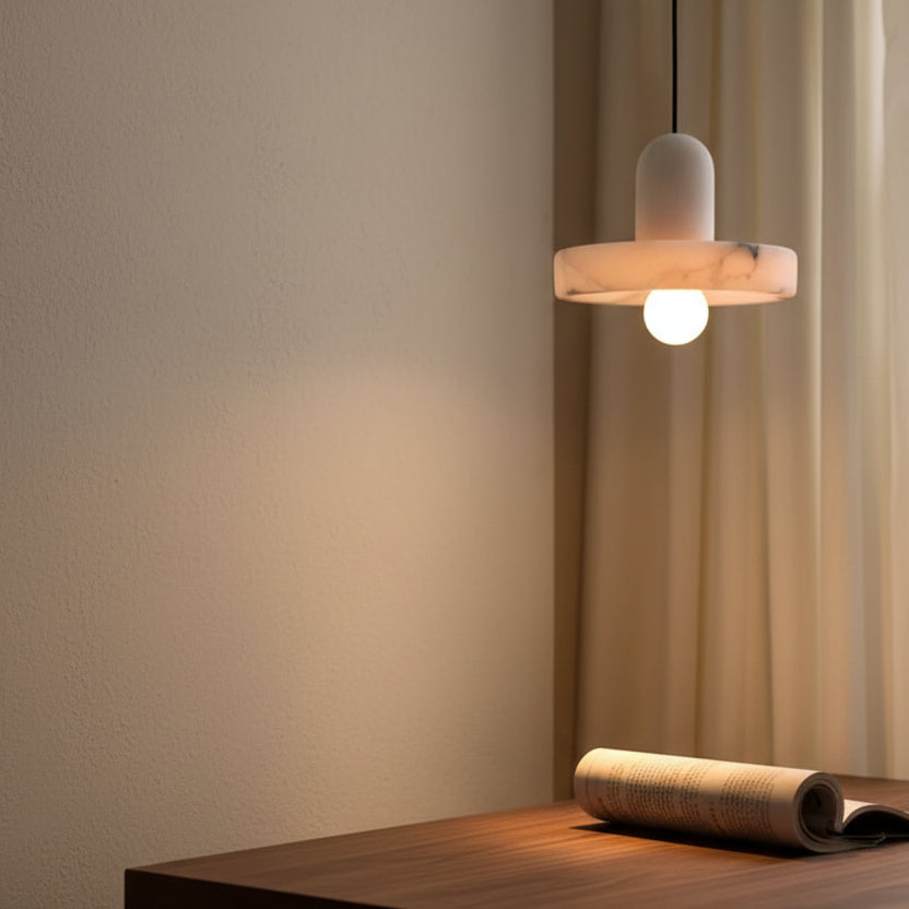 Taso Minimalist Alabaster Disc Pendant Light - Lumovique