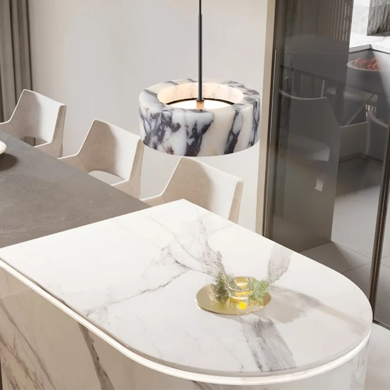 Rulen Japandi Marble Drum Pendant Light - Lumovique