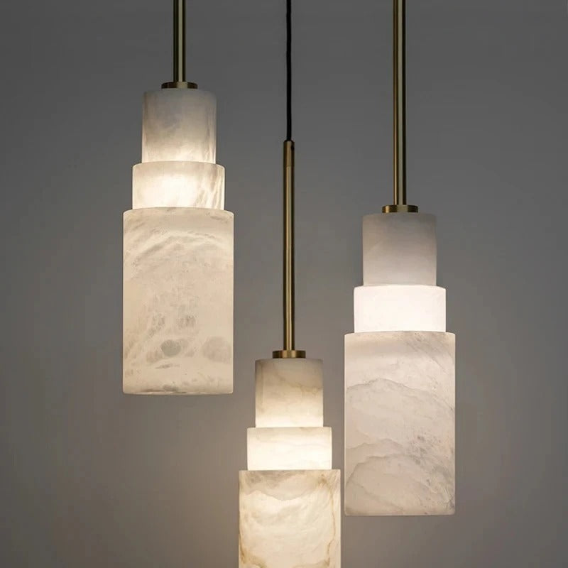 Keno Art Deco Alabaster Stepped Pendant Light - Lumovique