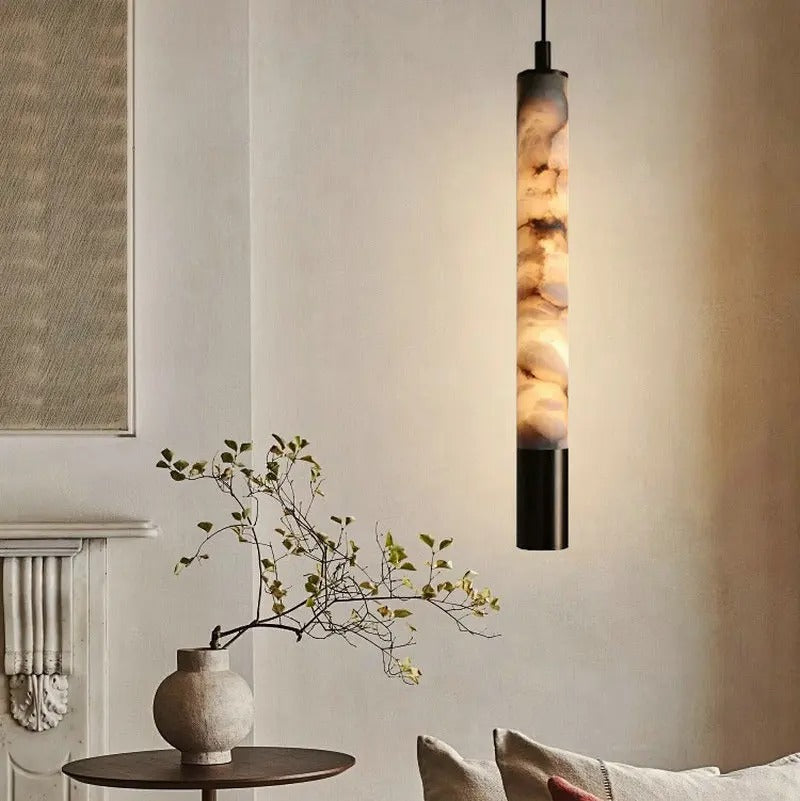 Brenu Spanish Alabaster Cylinder Pendant Light - Lumovique