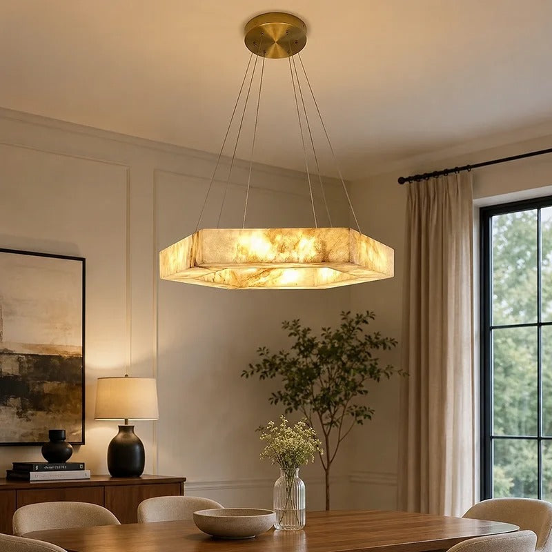 Dovi Art Deco Alabaster Hexagon Ring Chandelier - Lumovique