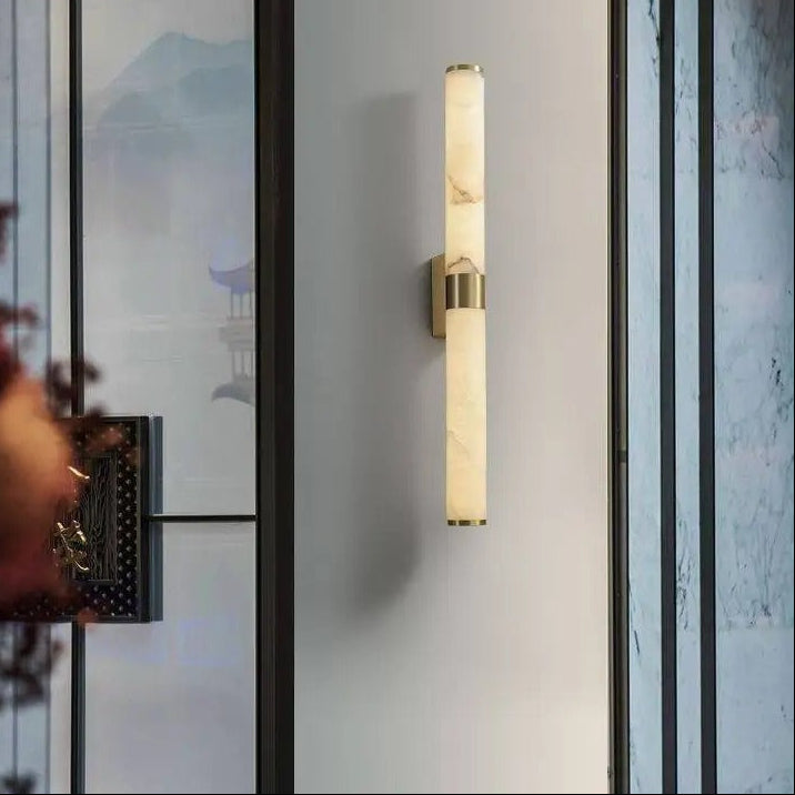 Eluno Mid Century Alabaster Double Cylinder Wall Sconce - Lumovique