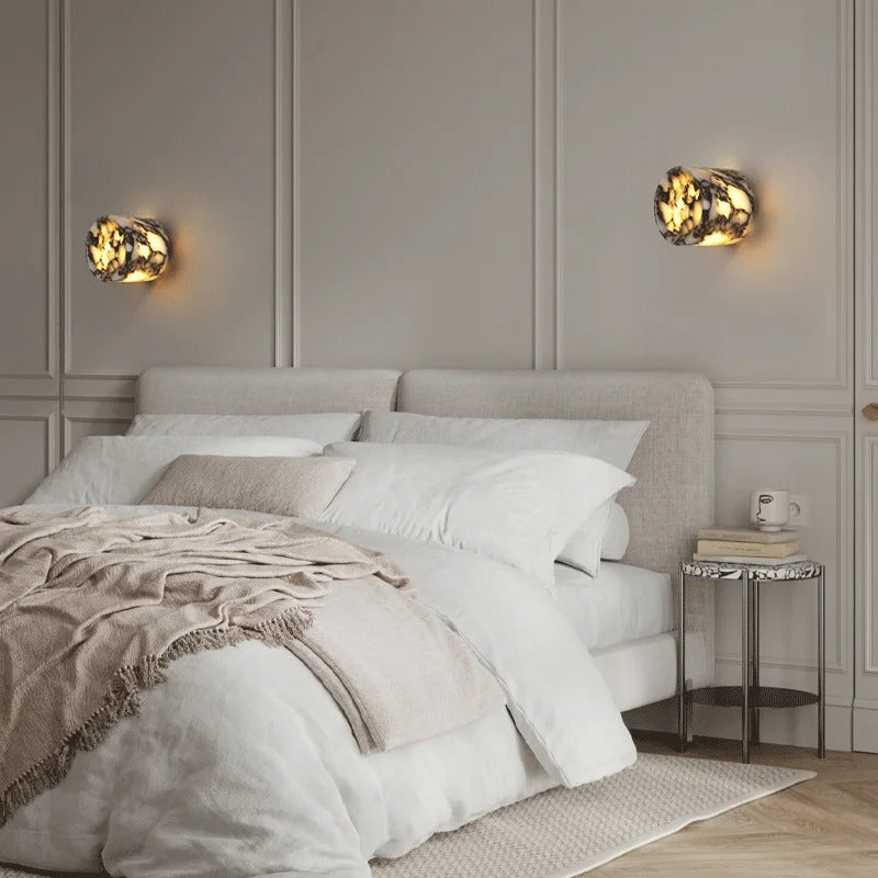 Miklo Minimalist Marble Drum Wall Sconce - Lumovique
