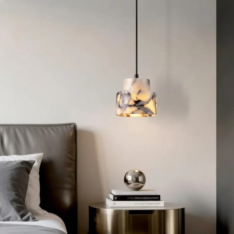 Selno Art Deco Marble Stepped Cylinder Pendant Light - Lumovique