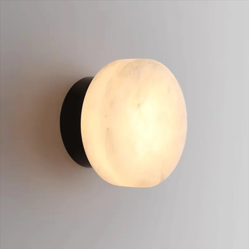 Kelvi Minimalist Round Alabaster Wall Sconce - Lumovique