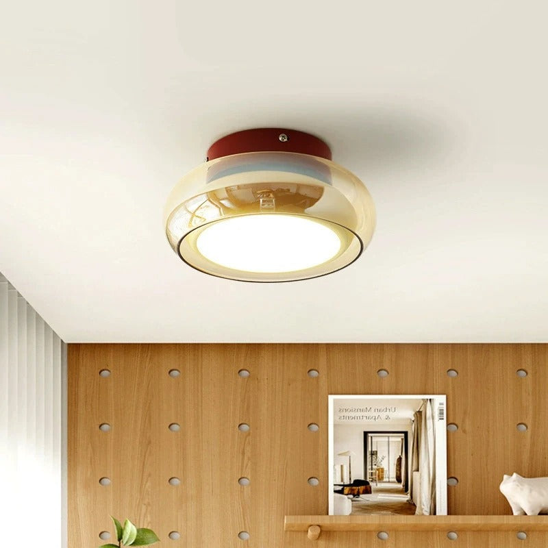 Fela Mid Century Amber Glass Flush Mount Ceiling Light - Lumovique