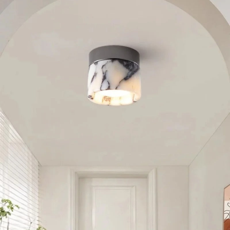 Nuvi Japandi Marble Drum Flush Mount Ceiling Light - Lumovique