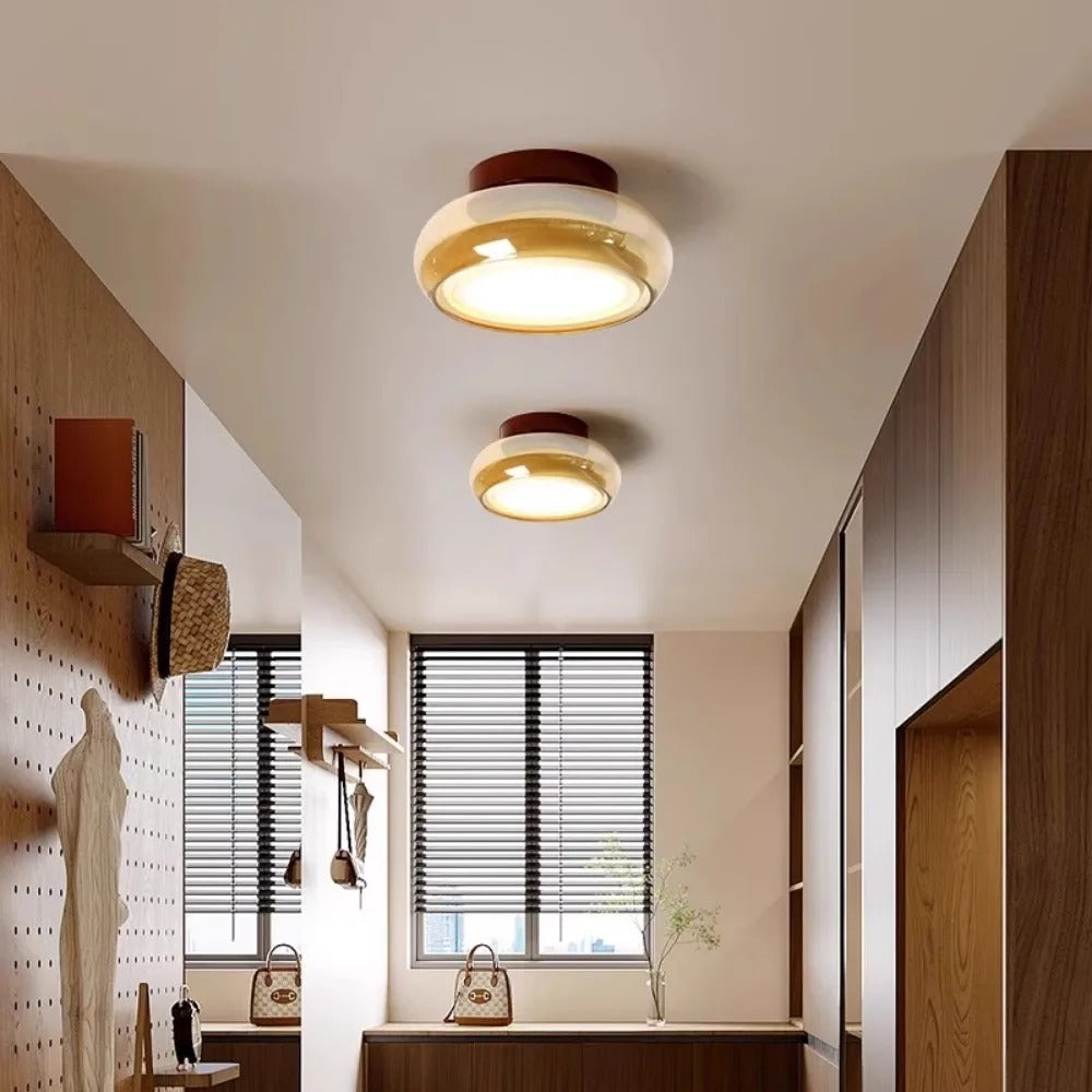 Fela Mid Century Amber Glass Flush Mount Ceiling Light - Lumovique