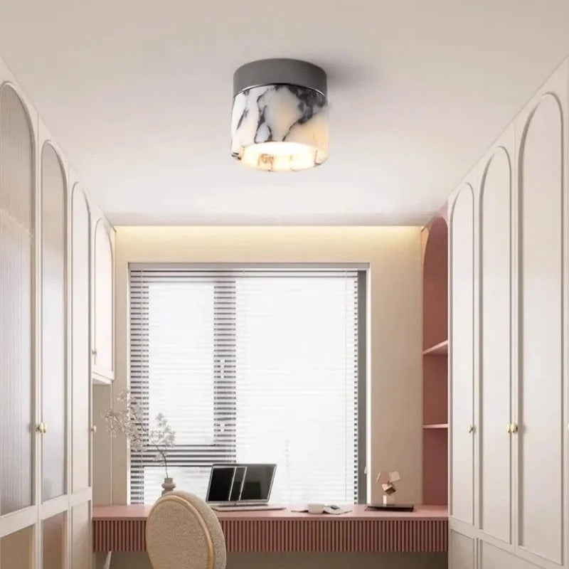 Nuvi Japandi Marble Drum Flush Mount Ceiling Light - Lumovique