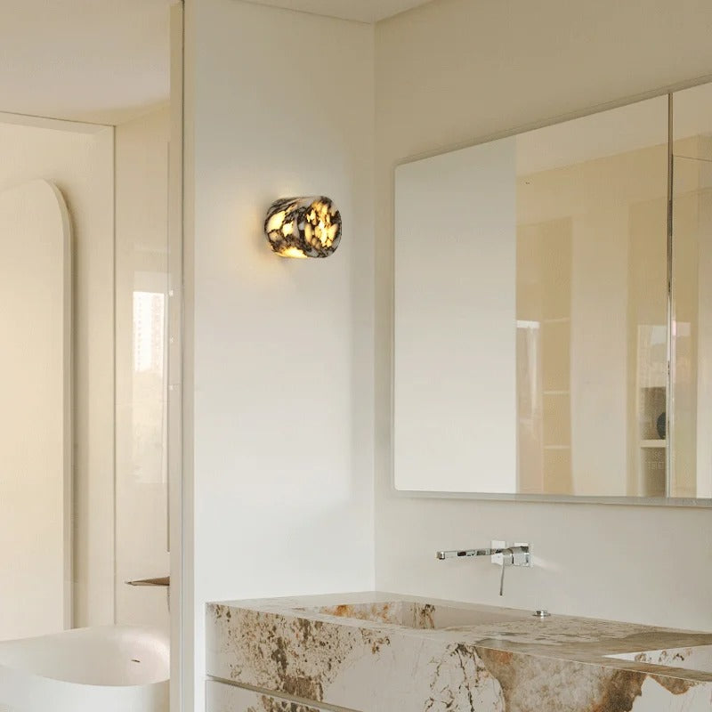 Miklo Minimalist Marble Drum Wall Sconce - Lumovique
