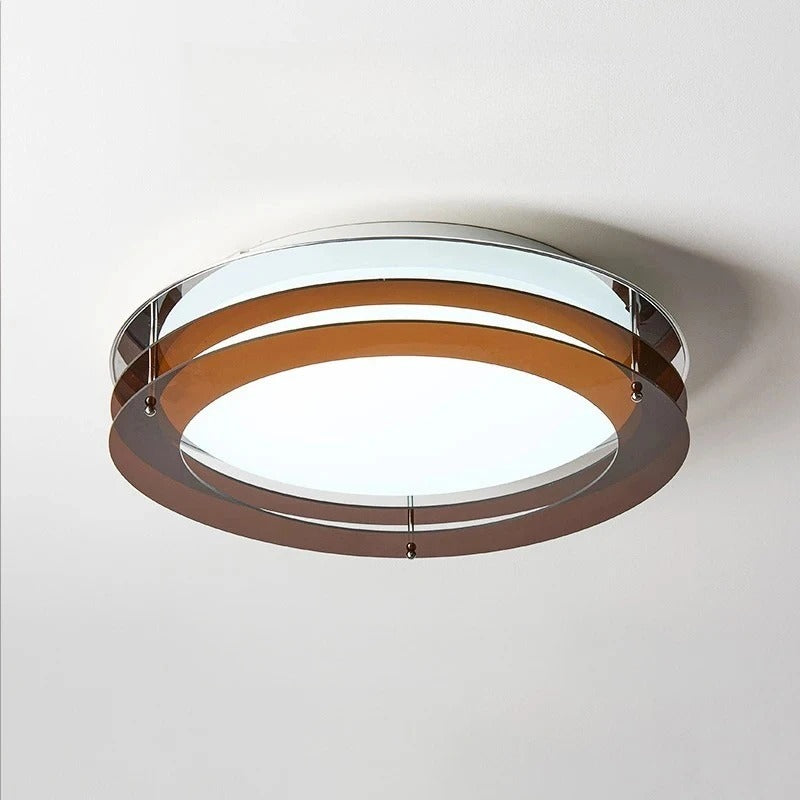 Orvo Mid Century Amber Layered Flush Mount Ceiling Light - Lumovique