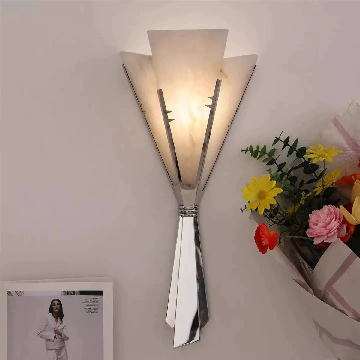Orvi French Art Deco Alabaster Bouquet Wall Sconce - Lumovique