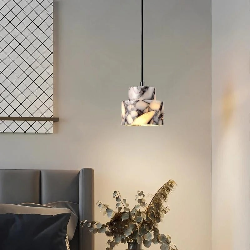 Selno Art Deco Marble Stepped Cylinder Pendant Light - Lumovique
