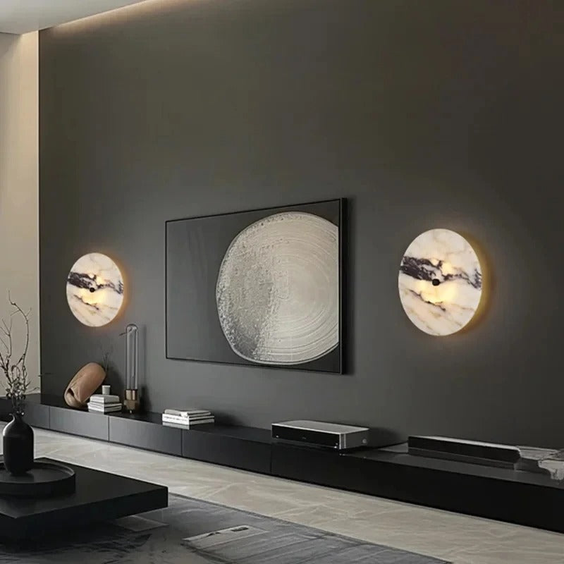 Kolna Japandi Marble Disc Wall Sconce - Lumovique