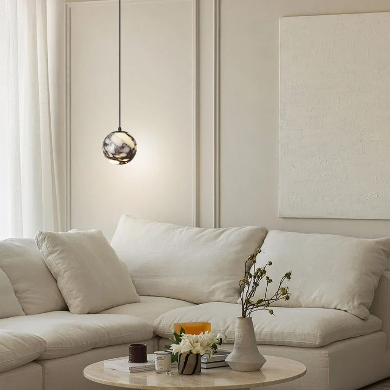 Hesto Japandi Marble Globe Pendant Light - Lumovique