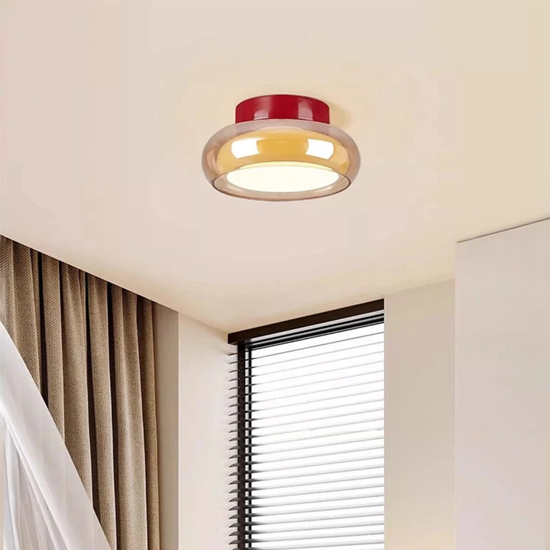 Fela Mid Century Amber Glass Flush Mount Ceiling Light - Lumovique