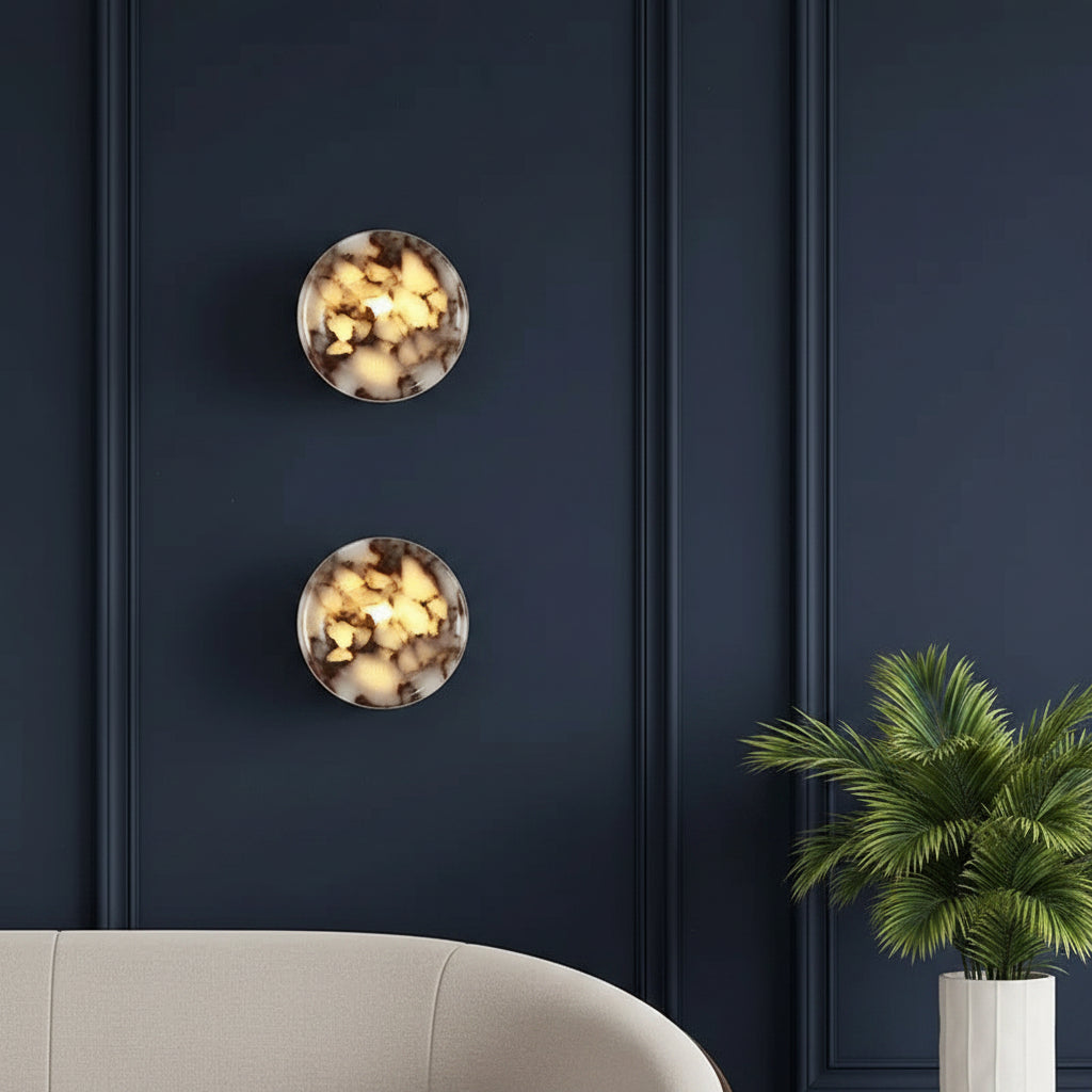 Miklo Minimalist Marble Drum Wall Sconce - Lumovique