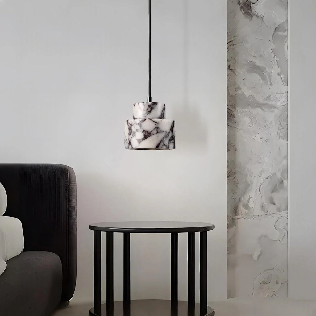 Selno Art Deco Marble Stepped Cylinder Pendant Light - Lumovique
