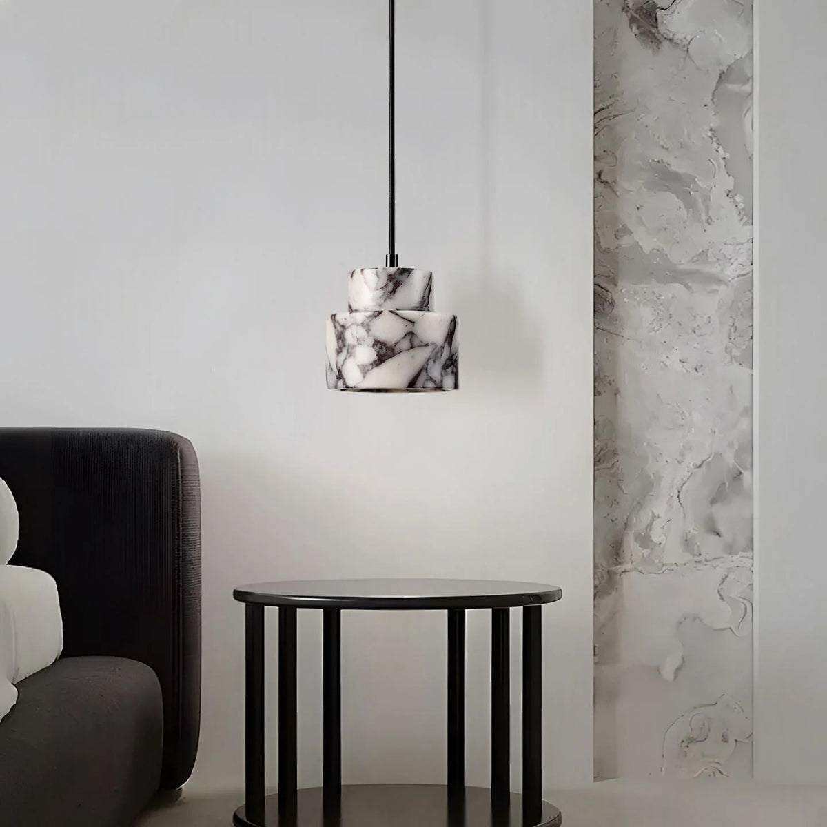 Selno Art Deco Marble Stepped Cylinder Pendant Light - Lumovique